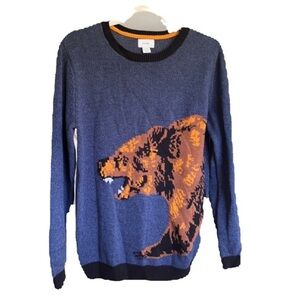 NWT OLD NAVY BOY SZ LARGE 14-16 BEAR SWEATER BLUE BROWN COTTON